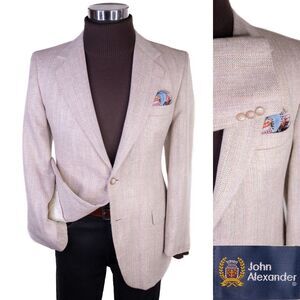 VTG John Alexander Herringbone Blazer Sport Coat Casual Jacket Size 38R 2-Button